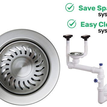 Sifon Save Space + Easy Clean, cuvă simplă, manual, cu două preaplinuri, preaplin vertical