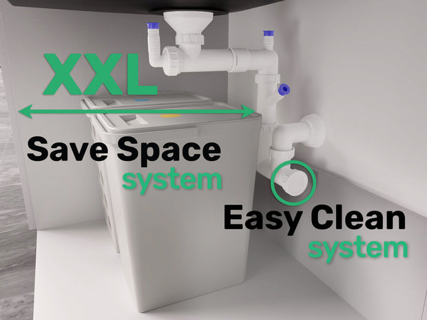Sifon Save Space + Easy Clean, cuvă simplă, manual, cu două preaplinuri, preaplin vertical