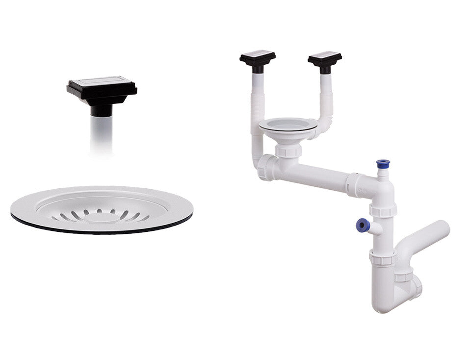 Sifon Save Space + Easy Clean, cuvă simplă, manual, cu două preaplinuri, preaplin vertical