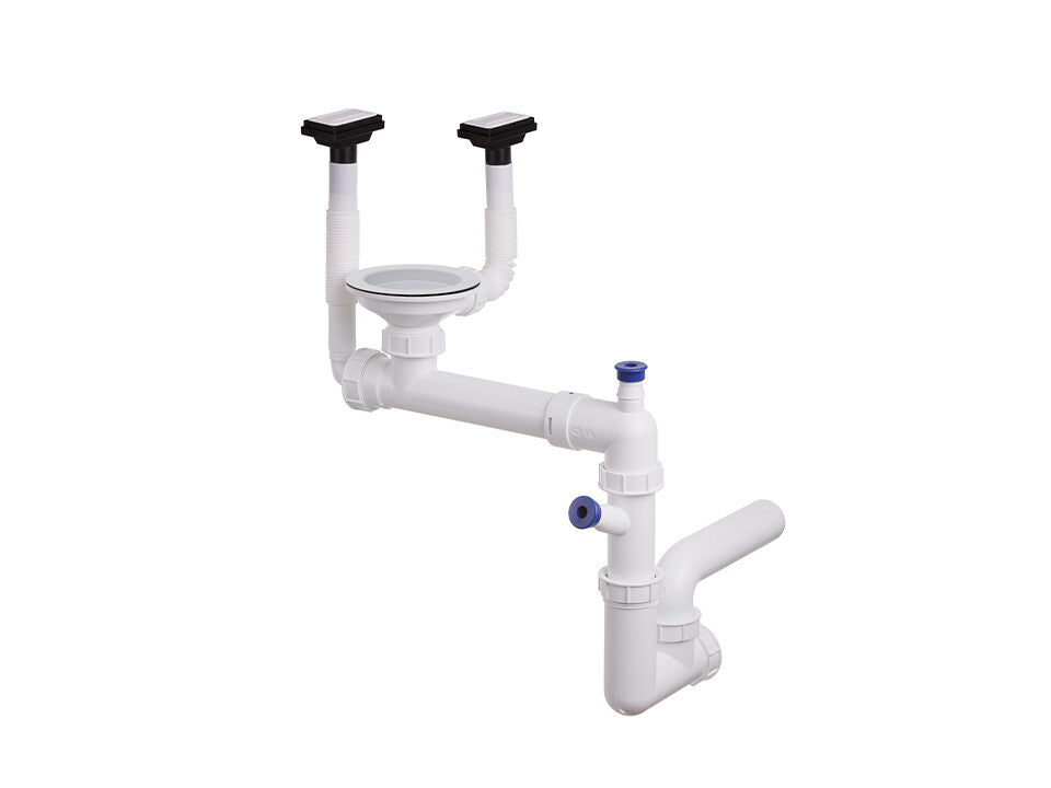 Sifon Save Space + Easy Clean, cuvă simplă, manual, cu două preaplinuri, preaplin vertical