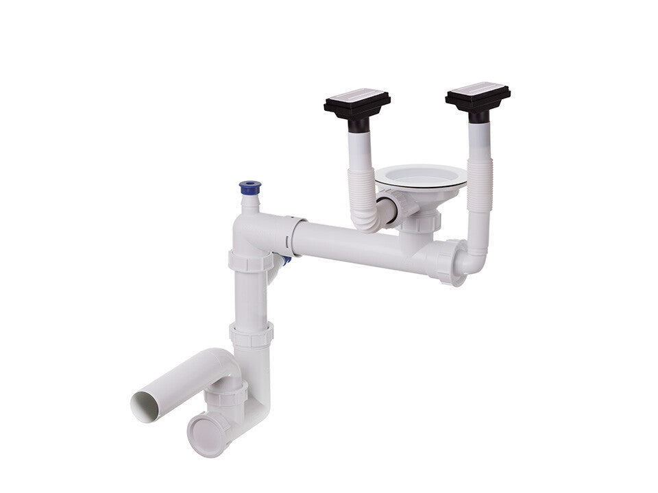 Sifon Save Space + Easy Clean, cuvă simplă, manual, cu două preaplinuri, preaplin vertical