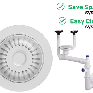 Sifon Save Space + Easy Clean, cuvă simplă, manual, cu două preaplinuri, preaplin vertical