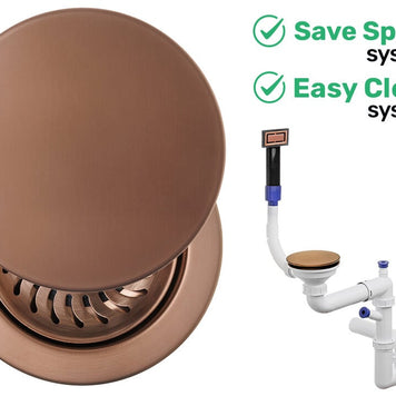 Sifon Save Space + Easy Clean pentru chiuvetă cu o cuvă — manual, cu mască, pentru chiuvete sub blat, preaplin dreptunghiular