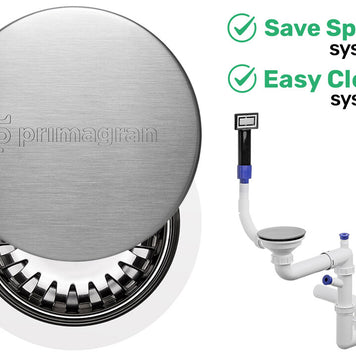 Sifon Save Space + Easy Clean pentru chiuvetă cu o cuvă — manual, cu mască, pentru chiuvete sub blat, preaplin dreptunghiular