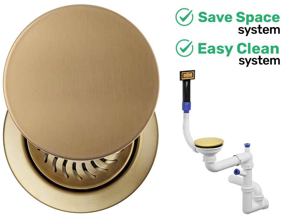 Sifon Save Space + Easy Clean pentru chiuvetă cu o cuvă — manual, cu mască, pentru chiuvete sub blat, preaplin dreptunghiular