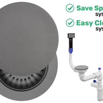 Sifon Save Space + Easy Clean pentru chiuvetă cu o cuvă — manual, cu mască, pentru chiuvete sub blat, preaplin dreptunghiular