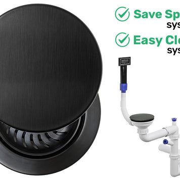Sifon Save Space + Easy Clean pentru chiuvetă cu o cuvă — manual, cu mască, pentru chiuvete sub blat, preaplin dreptunghiular