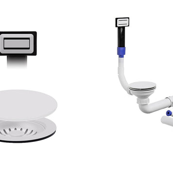 Sifon Save Space + Easy Clean pentru chiuvetă cu o cuvă — manual, cu mască, pentru chiuvete sub blat, preaplin dreptunghiular