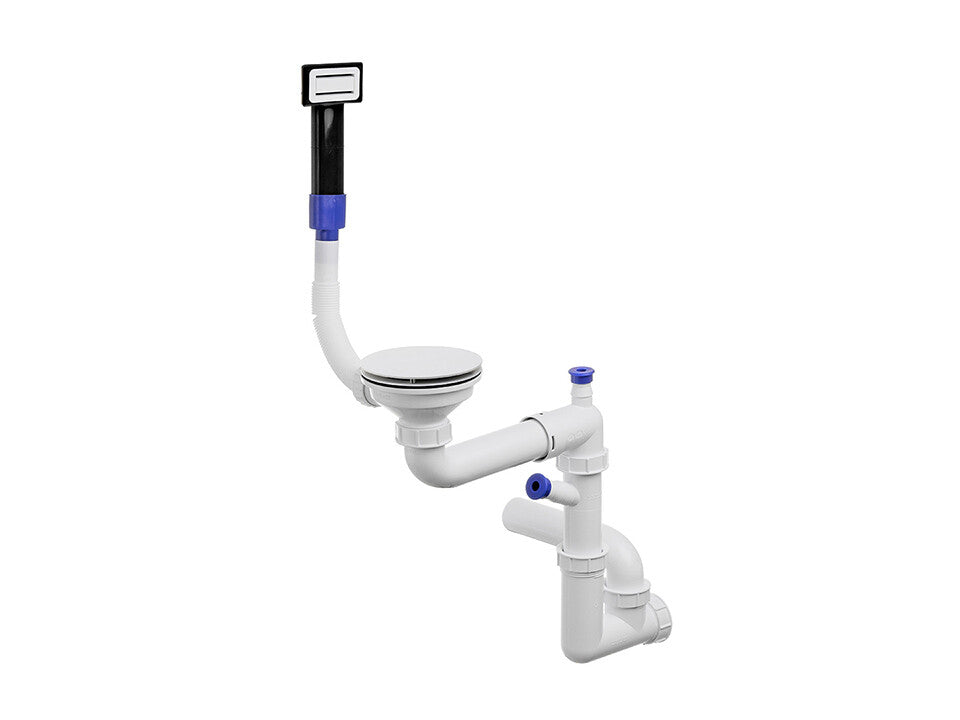 Sifon Save Space + Easy Clean pentru chiuvetă cu o cuvă — manual, cu mască, pentru chiuvete sub blat, preaplin dreptunghiular