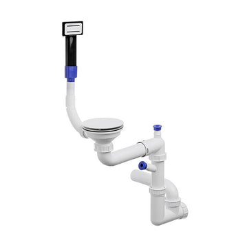 Sifon Save Space + Easy Clean pentru chiuvetă cu o cuvă — manual, cu mască, pentru chiuvete sub blat, preaplin dreptunghiular