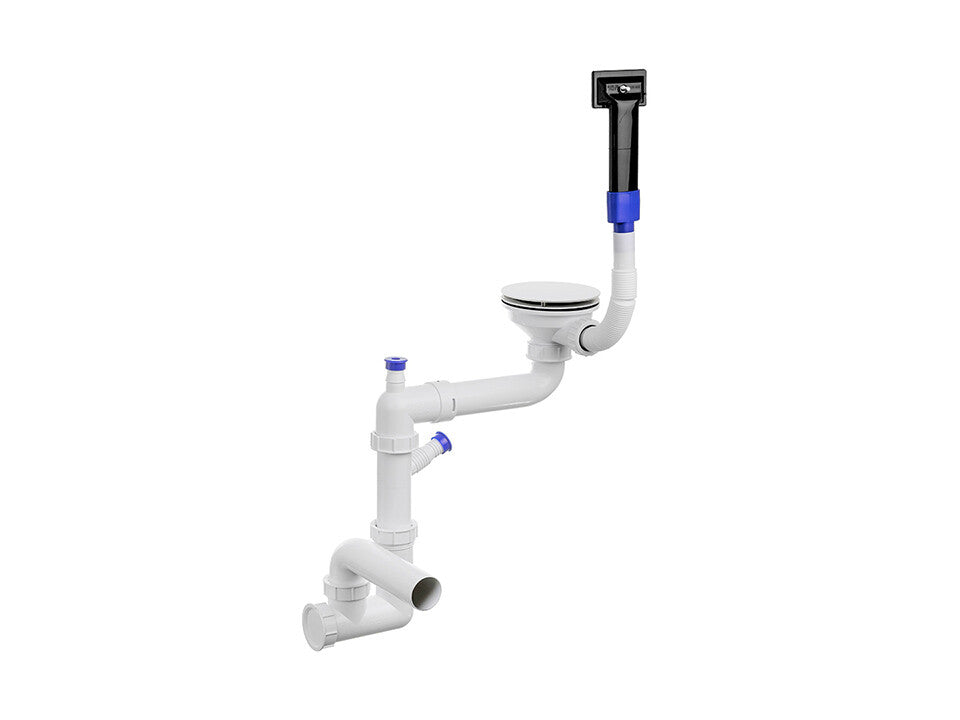 Sifon Save Space + Easy Clean pentru chiuvetă cu o cuvă — manual, cu mască, pentru chiuvete sub blat, preaplin dreptunghiular