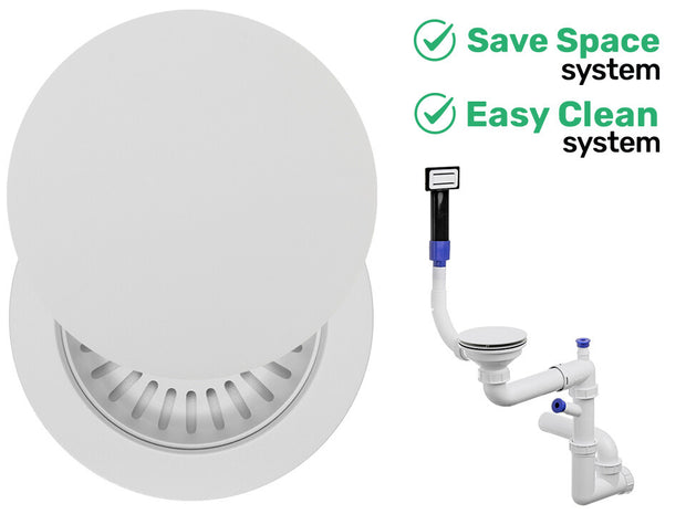 Sifon Save Space + Easy Clean pentru chiuvetă cu o cuvă — manual, cu mască, preaplin vertical