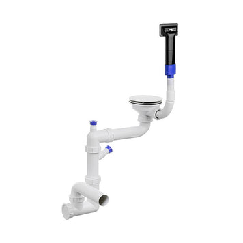 Sifon Save Space + Easy Clean pentru chiuvetă cu o cuvă — manual, cu mască, pentru chiuvete sub blat, preaplin dreptunghiular