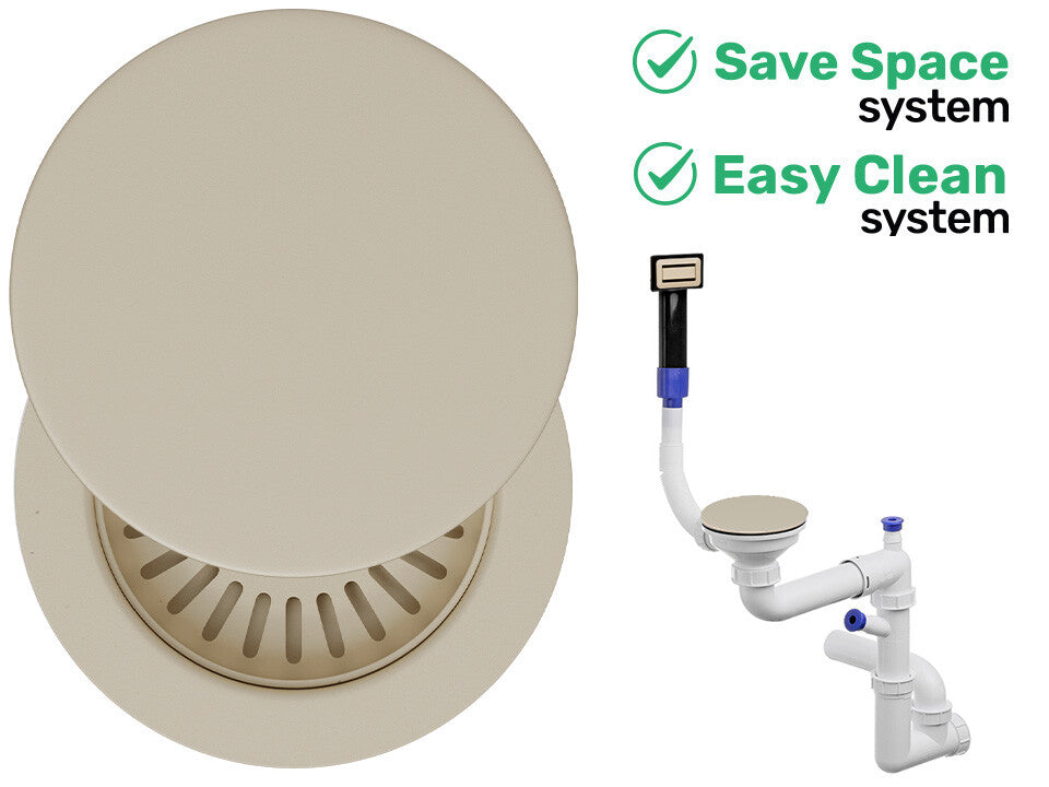Sifon Save Space + Easy Clean pentru chiuvetă cu o cuvă — manual, cu mască, pentru chiuvete sub blat, preaplin dreptunghiular