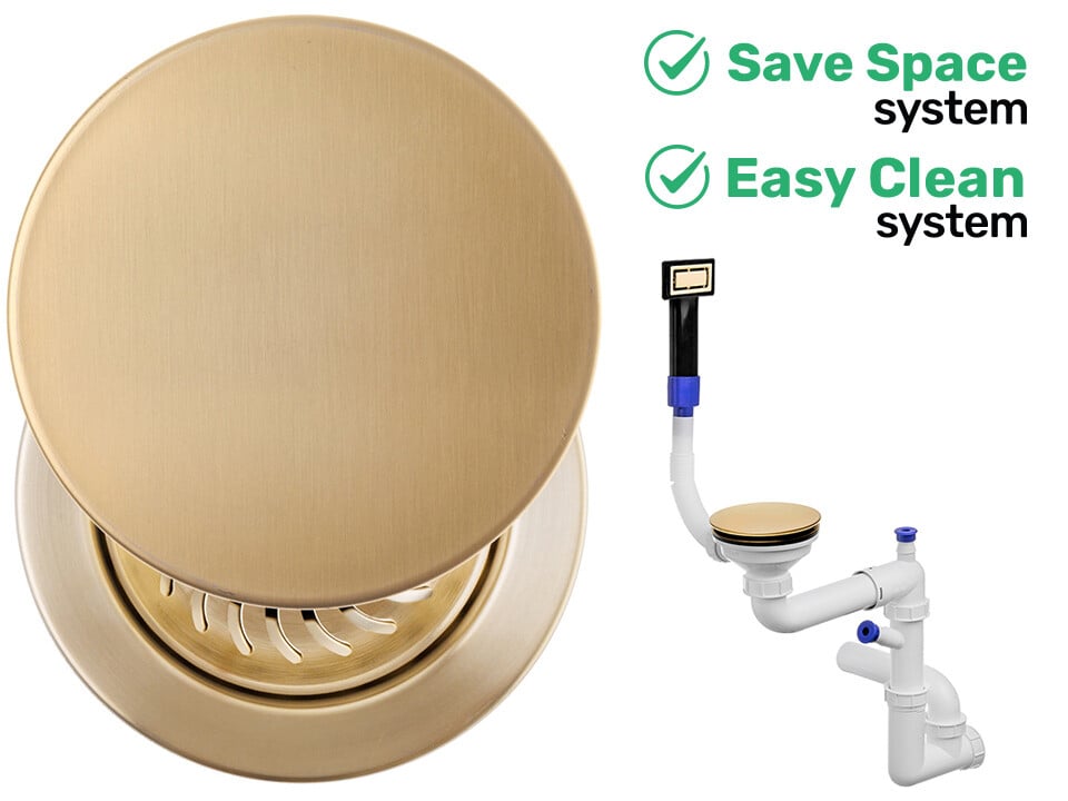 Sifon Save Space + Easy Clean pentru chiuvetă cu o cuvă — manual, cu mască, preaplin dreptunghiular