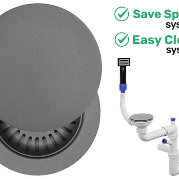 Sifon Save Space + Easy Clean pentru chiuvetă cu o cuvă — manual, cu mască, preaplin dreptunghiular