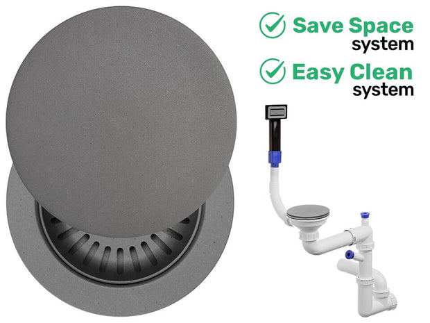 Sifon Save Space + Easy Clean pentru chiuvetă cu o cuvă — manual, cu mască, preaplin dreptunghiular