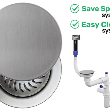 Sifon Save Space + Easy Clean pentru chiuvetă cu o cuvă — manual, cu mască, preaplin dreptunghiular