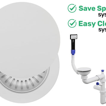 Sifon Save Space + Easy Clean pentru chiuvetă cu o cuvă — manual, cu mască, preaplin dreptunghiular