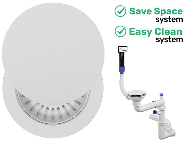 Sifon Save Space + Easy Clean pentru chiuvetă cu o cuvă — manual, cu mască, preaplin dreptunghiular