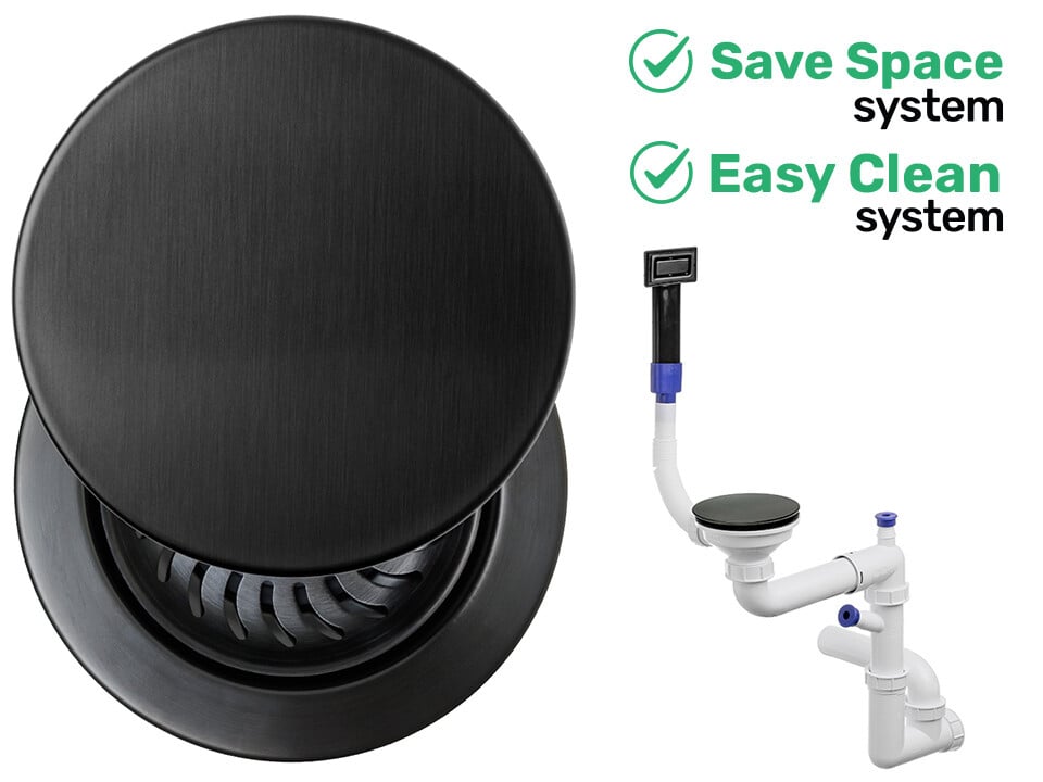 Sifon Save Space + Easy Clean pentru chiuvetă cu o cuvă — manual, cu mască, preaplin dreptunghiular
