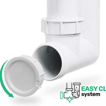 Sifon Save Space + Easy Clean pentru o cuvă, cu mască – preaplin rotund, control manual