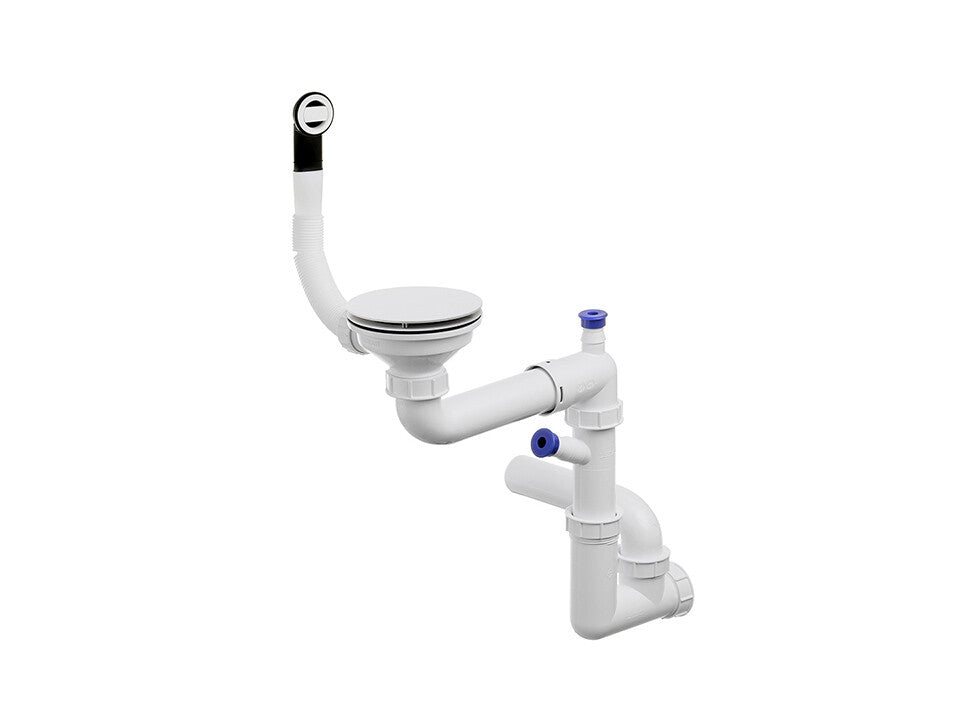 Sifon Save Space + Easy Clean pentru o cuvă, cu mască – preaplin rotund, control manual