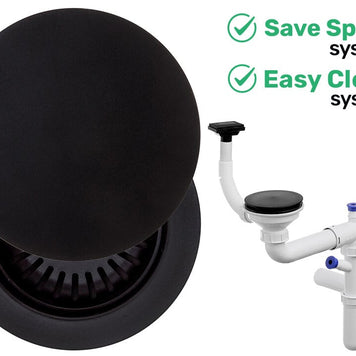 Sifon Save Space + Easy Clean, cuvă simplă, cu mască, preaplin vertical, dop manual