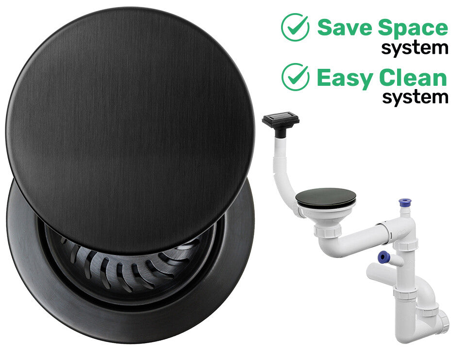 Sifon Save Space + Easy Clean, cuvă simplă, cu mască, preaplin vertical, dop manual