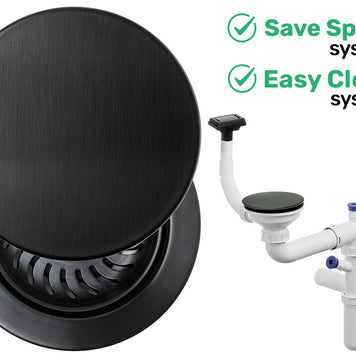 Sifon Save Space + Easy Clean, cuvă simplă, cu mască, preaplin vertical, dop manual