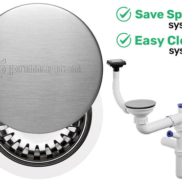 Sifon Save Space + Easy Clean, cuvă simplă, cu mască, preaplin vertical, dop manual