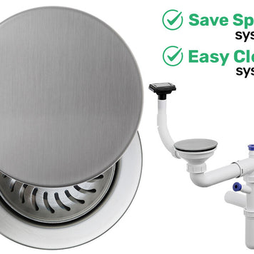 Sifon Save Space + Easy Clean, cuvă simplă, cu mască, preaplin vertical, dop manual