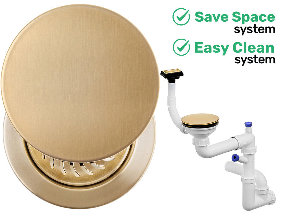 Sifon Save Space + Easy Clean, cuvă simplă, cu mască, preaplin vertical, dop manual