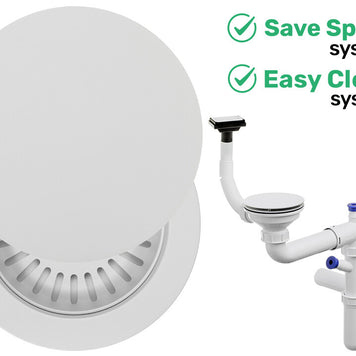 Sifon Save Space + Easy Clean, cuvă simplă, cu mască, preaplin vertical, dop manual