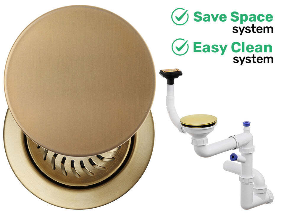 Sifon Save Space + Easy Clean, cuvă simplă, cu mască, preaplin vertical, dop manual