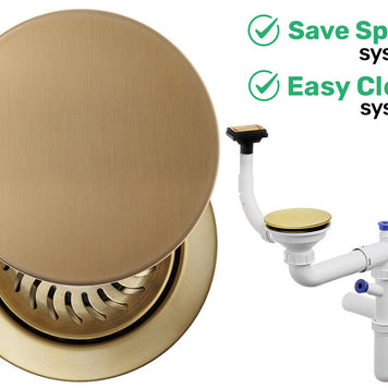 Sifon Save Space + Easy Clean, cuvă simplă, cu mască, preaplin vertical, dop manual