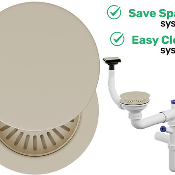 Sifon Save Space + Easy Clean, cuvă simplă, cu mască, preaplin vertical, dop manual