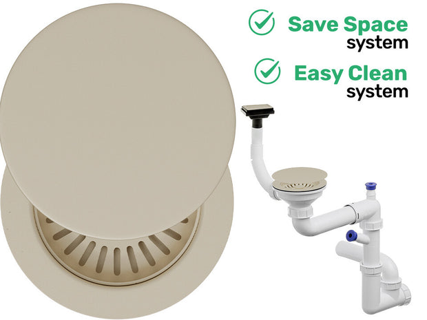 Sifon Save Space + Easy Clean, cuvă simplă, cu mască, preaplin vertical, dop manual