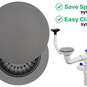 Sifon Save Space + Easy Clean, cuvă simplă, cu mască, preaplin vertical, dop manual
