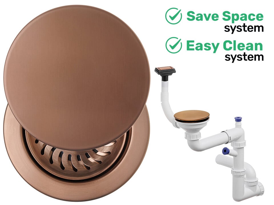 Sifon Save Space + Easy Clean, cuvă simplă, cu mască, preaplin vertical, dop manual