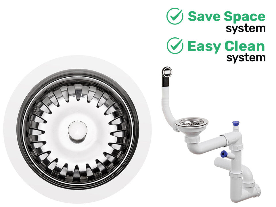 Sifon Save Space + Easy Clean pentru chiuvete sub blat și pe blat Slim cu 1 cuvă – preaplin rotund