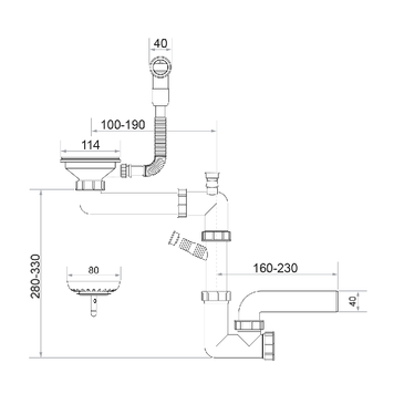 Sifon Save Space + Easy Clean pentru chiuvete sub blat, cu o cuvă – preaplin rotund, dop manual
