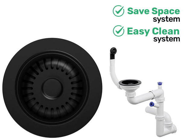 Sifon Save Space + Easy Clean pentru o singură cuvă — dop manual, preaplin dreptunghiular