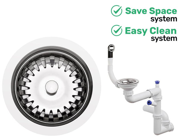 Sifon Save Space + Easy Clean pentru o singură cuvă — dop manual, preaplin dreptunghiular