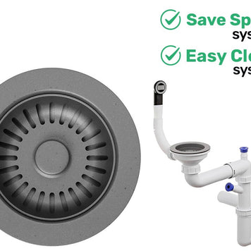 Sifon Save Space + Easy Clean pentru chiuvete sub blat, cu o cuvă – preaplin rotund, dop manual