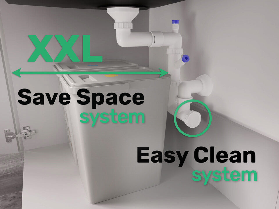 Sifon Save Space + Easy Clean pentru chiuvete sub blat, cu o cuvă – preaplin rotund, dop manual