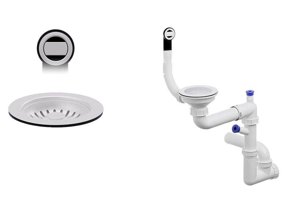 Sifon Save Space + Easy Clean pentru chiuvete sub blat, cu o cuvă – preaplin rotund, dop manual