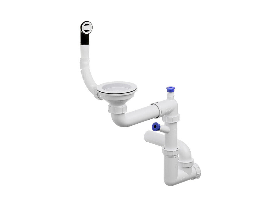 Sifon Save Space + Easy Clean pentru chiuvete sub blat, cu o cuvă – preaplin rotund, dop manual