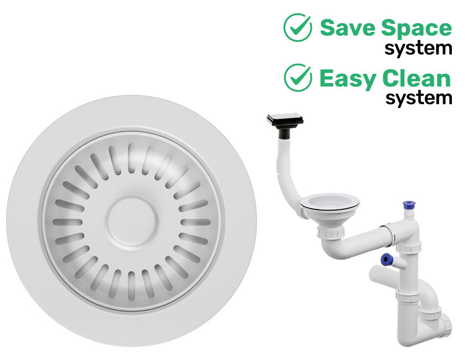 Sifon Save Space + Easy Clean, o cuvă, preaplin vertical, dop manual