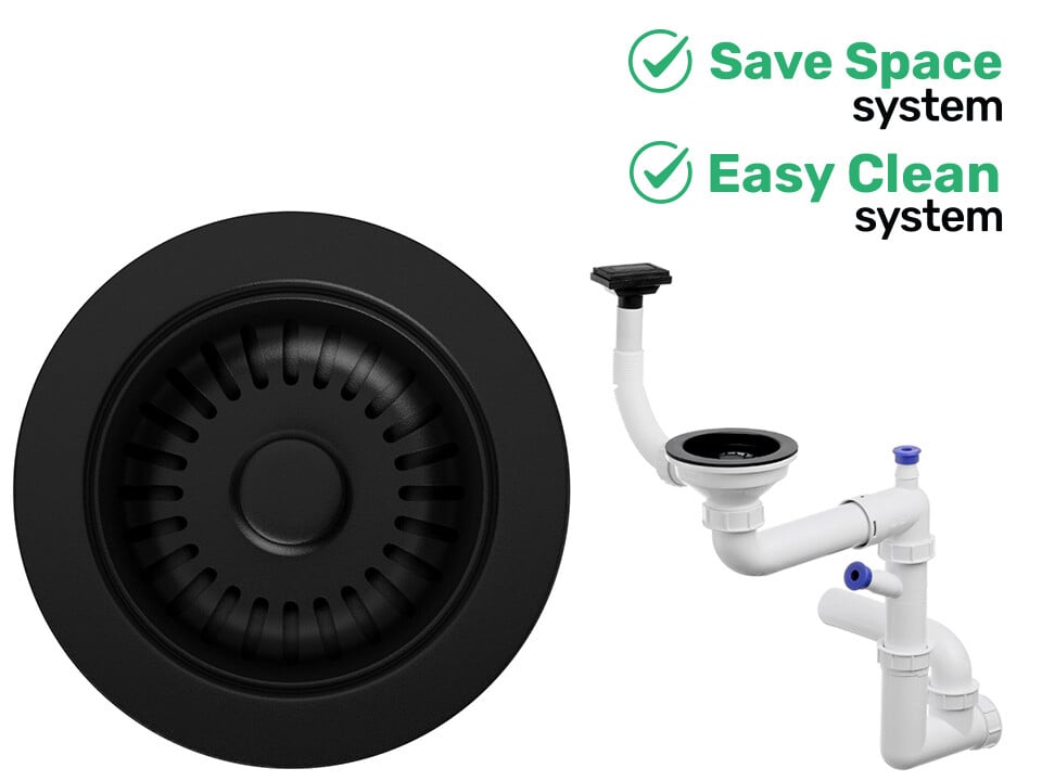 Sifon Save Space + Easy Clean, o cuvă, preaplin vertical, dop manual